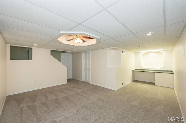 1105 Big Bend Crossing Dr, Manchester, MO 63088 - finished basement featuring carpet, a drop ceiling, baseboards, and recessed lighting