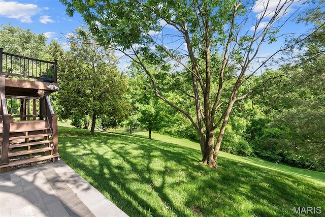 2854 Championship Blvd, Saint Louis, MO 63129 - view of grassy yard featuring stairway and a wooden deck