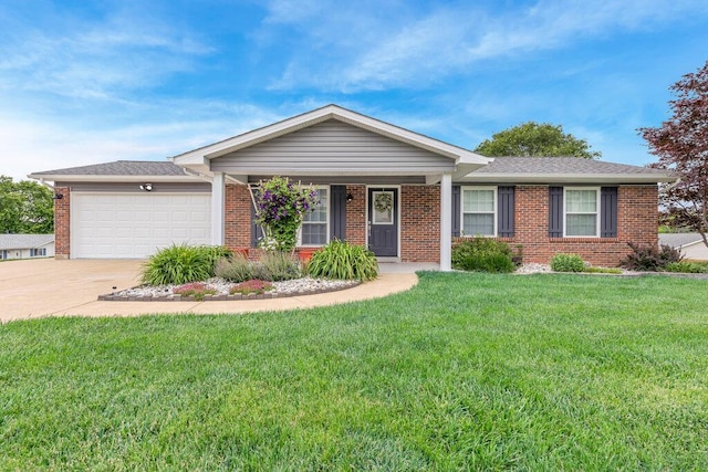 1354 Nutmeg Dr, Saint Charles, MO 63303 - ranch-style home with an attached garage, brick siding, and driveway
