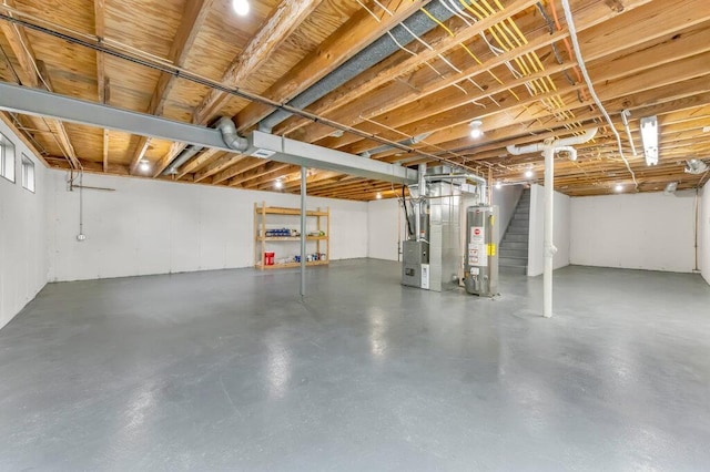 1354 Nutmeg Dr, Saint Charles, MO 63303 - unfinished basement with heating unit, gas water heater, and stairway