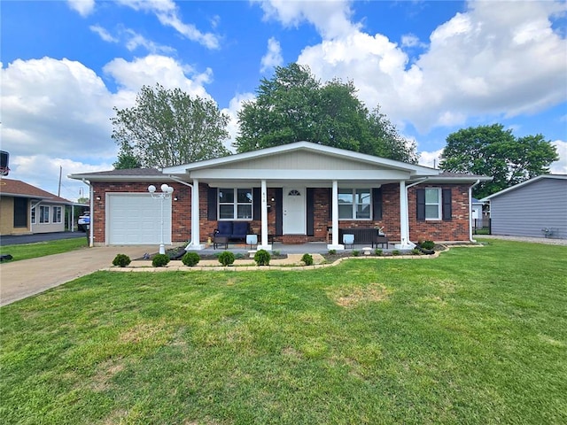 610 Florence Ave, Dupo, IL 62239 - ranch-style home featuring covered porch, concrete driveway, a garage, and brick siding