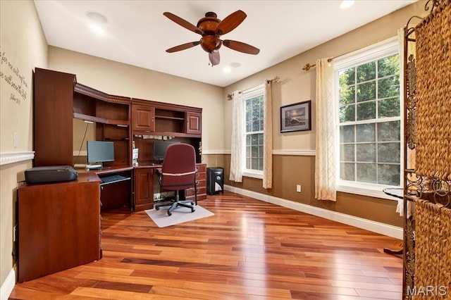 125 Park Lawn Est, Fenton, MO 63026 - office with ceiling fan, light wood-style floors, and recessed lighting