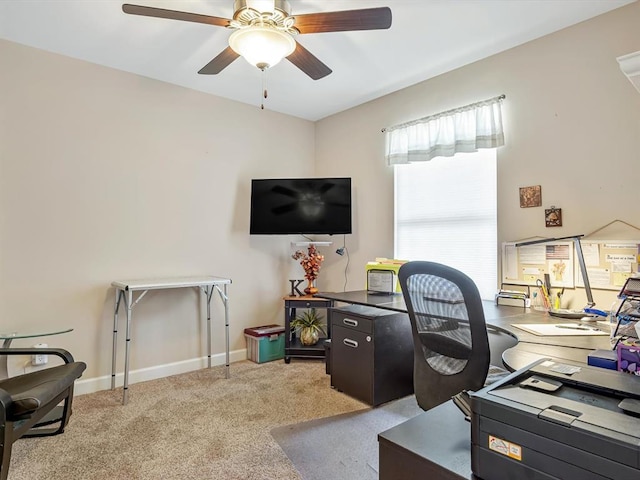 1051 Creekside Dr, Waterloo, IL 62298 - office area with ceiling fan, light colored carpet, and baseboards