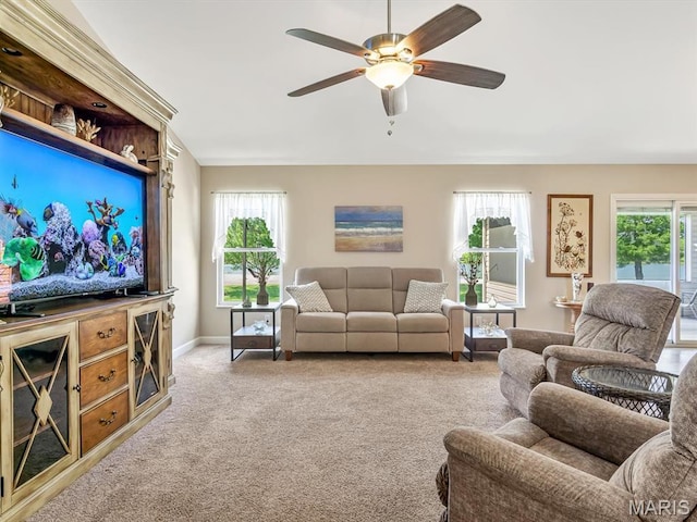 1051 Creekside Dr, Waterloo, IL 62298 - living room featuring carpet floors, plenty of natural light, and a ceiling fan
