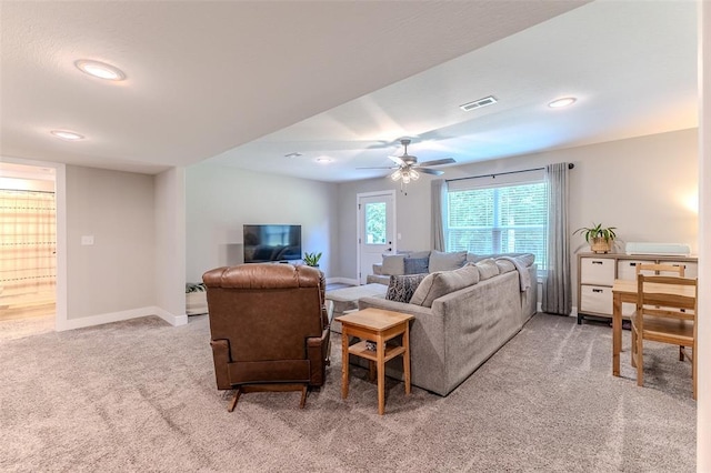 153 Mesa Dr, Waynesville, MO 65583 - carpeted living area with baseboards, recessed lighting, and ceiling fan