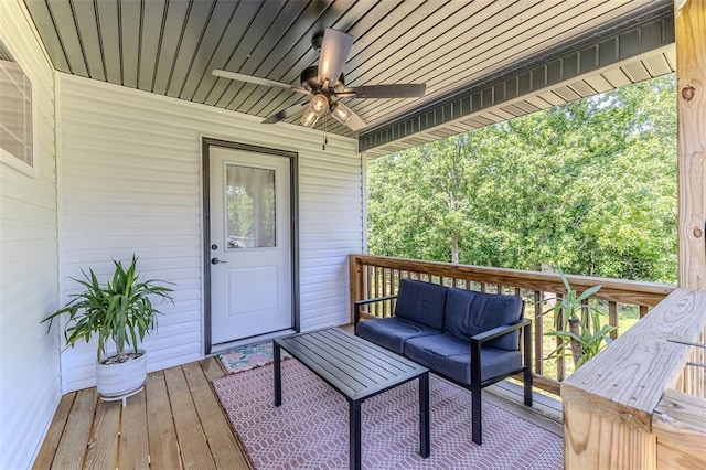 153 Mesa Dr, Waynesville, MO 65583 - wooden terrace with a ceiling fan and outdoor lounge area