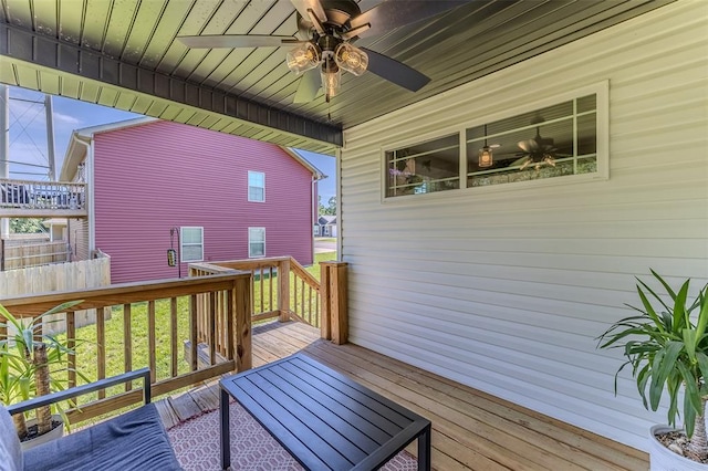 153 Mesa Dr, Waynesville, MO 65583 - wooden terrace featuring ceiling fan