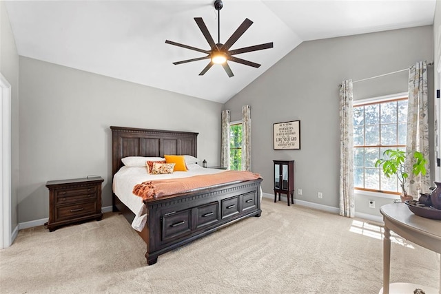 2347 Callaway Fork Rd, Defiance, MO 63341 - bedroom featuring vaulted ceiling, light carpet, baseboards, and a ceiling fan