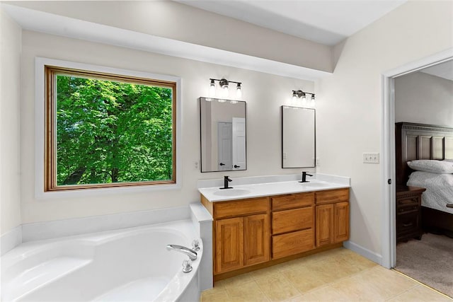 2347 Callaway Fork Rd, Defiance, MO 63341 - ensuite bathroom featuring double vanity, a garden tub, and tile patterned floors