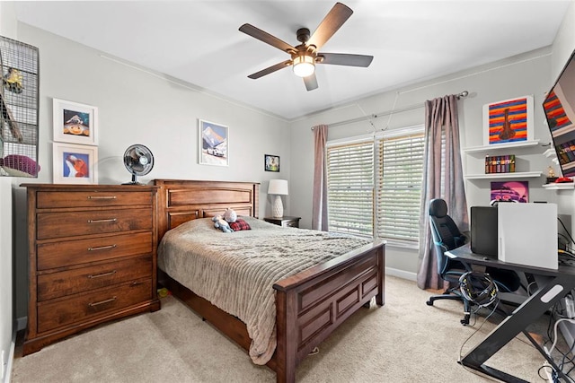 2347 Callaway Fork Rd, Defiance, MO 63341 - bedroom with light colored carpet, a desk, and ceiling fan