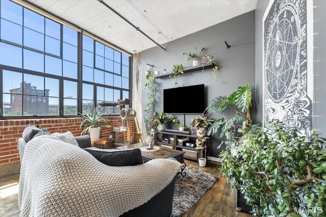 2020 Washington Ave Unit 210, Saint Louis, MO 63103 - living area with hardwood / wood-style floors and a high ceiling
