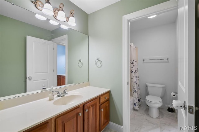 4516 Austin Point Ct, Saint Charles, MO 63304 - full bath featuring marble finish floors, vanity, and shower / bathtub combination with curtain