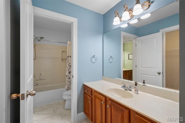4516 Austin Point Ct, Saint Charles, MO 63304 - full bath with marble look tile flooring, vanity, and shower / bath combo with shower curtain
