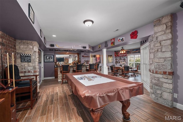 4516 Austin Point Ct, Saint Charles, MO 63304 - playroom with ornate columns, bar, wood finished floors, and billiards