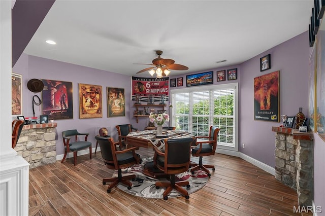 4516 Austin Point Ct, Saint Charles, MO 63304 - dining space with ceiling fan, wood finished floors, and recessed lighting