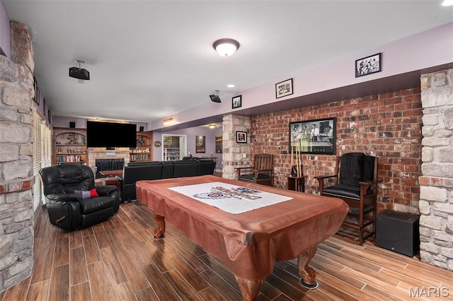 4516 Austin Point Ct, Saint Charles, MO 63304 - rec room featuring billiards table, a fireplace, and wood finished floors
