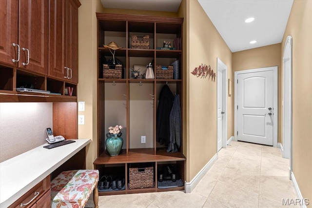 4516 Levis Ln, Godfrey, IL 62035 - mudroom featuring light tile patterned flooring, baseboards, and recessed lighting