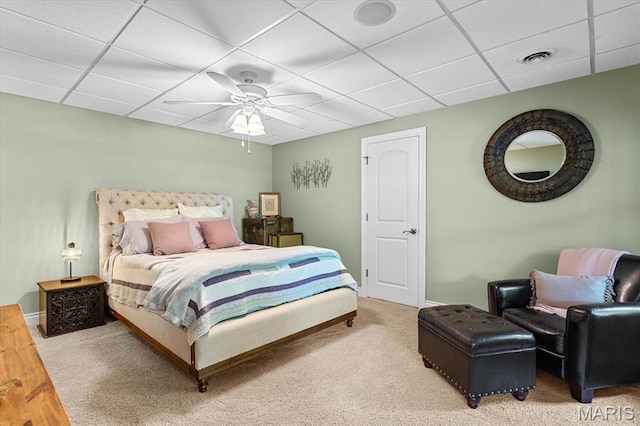 4516 Levis Ln, Godfrey, IL 62035 - bedroom featuring a drop ceiling, light carpet, ceiling fan, and baseboards