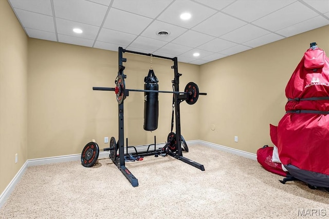 4516 Levis Ln, Godfrey, IL 62035 - exercise area with carpet, baseboards, a drop ceiling, and recessed lighting