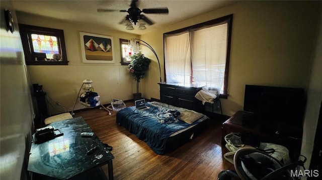 5044 Louisiana Ave, Saint Louis, MO 63111 - bedroom featuring multiple windows, wood finished floors, and ceiling fan