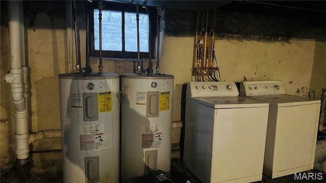 5044 Louisiana Ave, Saint Louis, MO 63111 - laundry room featuring electric water heater and washer and clothes dryer