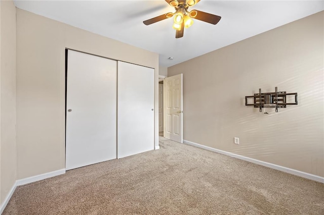 243 Mill Run Ln, Saint Peters, MO 63376 - unfurnished bedroom with carpet floors, baseboards, a closet, and a ceiling fan