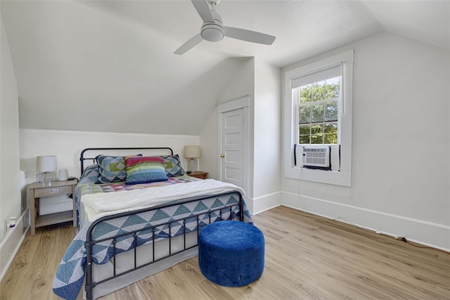 120 W Thornton Ave, Webster Groves, MO 63119 - bedroom with cooling unit, lofted ceiling, wood finished floors, a ceiling fan, and baseboards