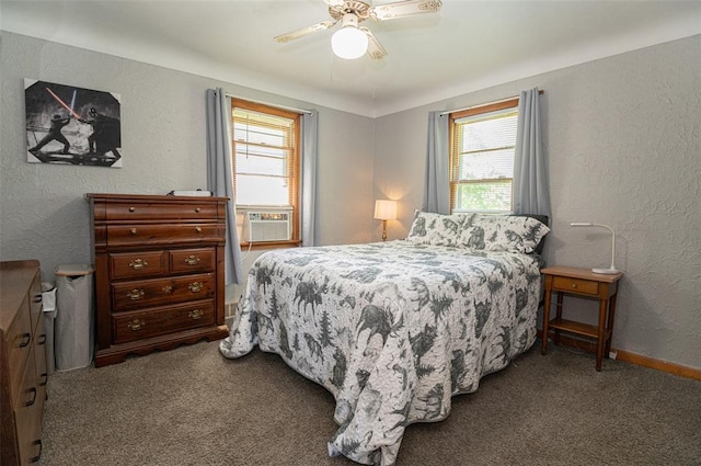 300 N Alvarado Ave, Belle, MO 65013 - carpeted bedroom with multiple windows, a textured wall, a ceiling fan, cooling unit, and baseboards