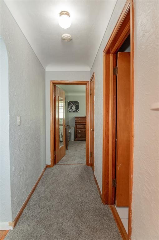 300 N Alvarado Ave, Belle, MO 65013 - hall with a textured wall, baseboards, and carpet flooring