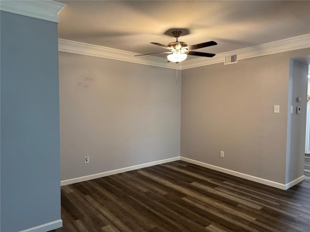 635 Rosetta Dr Unit D, Florissant, MO 63031 - unfurnished room with ceiling fan, ornamental molding, dark wood-style floors, and baseboards