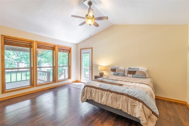 765 Carter 103, Van Buren, MO 63965 - bedroom featuring access to exterior, vaulted ceiling, baseboards, wood finished floors, and ceiling fan