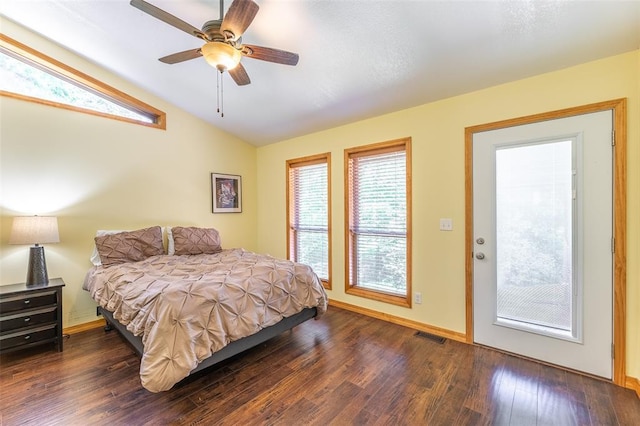 765 Carter 103, Van Buren, MO 63965 - bedroom with vaulted ceiling, dark wood-style floors, a ceiling fan, and baseboards