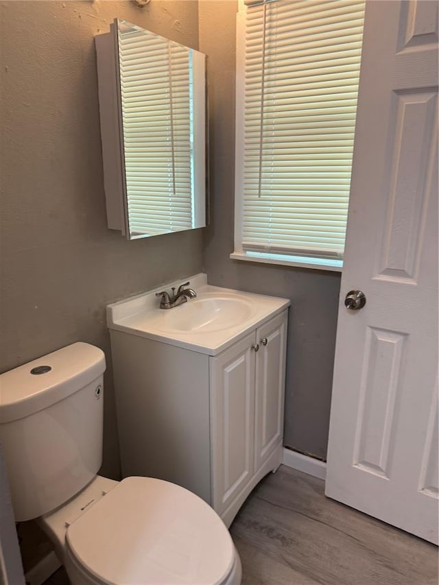 1341 Criterion Ave, Saint Louis, MO 63138 - half bath featuring toilet, vanity, and wood finished floors