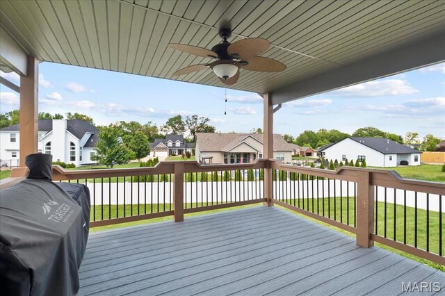 8743 Cardinal Creek Dr, Saint Jacob, IL 62281 - wooden terrace featuring a residential view and a ceiling fan