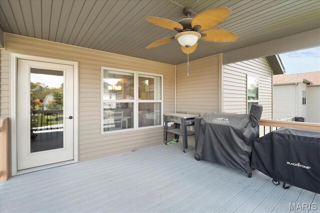 8743 Cardinal Creek Dr, Saint Jacob, IL 62281 - wooden deck featuring a grill and a ceiling fan