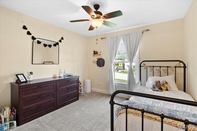 8743 Cardinal Creek Dr, Saint Jacob, IL 62281 - bedroom featuring light colored carpet, baseboards, and a ceiling fan