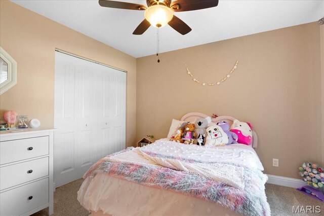 8743 Cardinal Creek Dr, Saint Jacob, IL 62281 - carpeted bedroom featuring a closet, ceiling fan, and baseboards