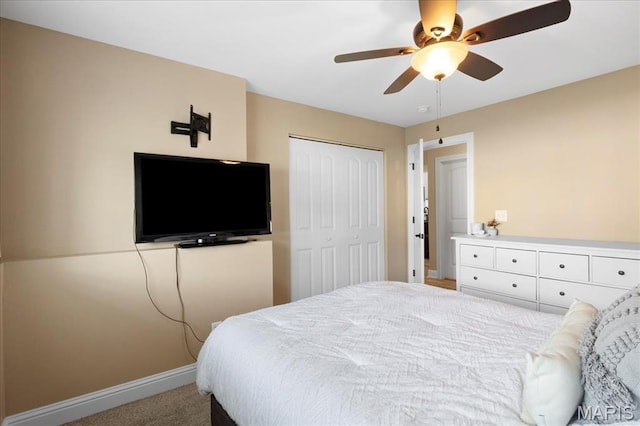 8743 Cardinal Creek Dr, Saint Jacob, IL 62281 - carpeted bedroom featuring baseboards, a closet, and ceiling fan
