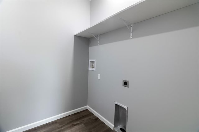 14682 N State Highway 21, Cadet, MO 63630 - laundry room with washer hookup, hookup for an electric dryer, dark wood-style flooring, and baseboards