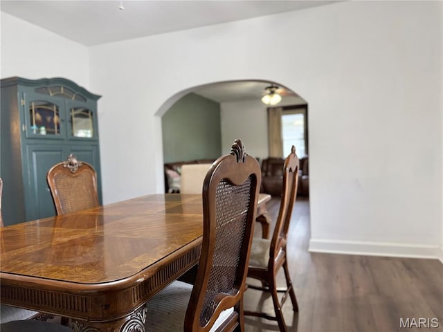 1106 Raab Ave, Belleville, IL 62220 - dining room featuring arched walkways, dark wood-type flooring, and baseboards