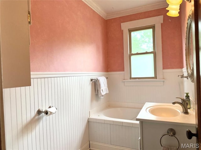 1106 Raab Ave, Belleville, IL 62220 - bathroom featuring a wainscoted wall, a garden tub, vanity, and crown molding