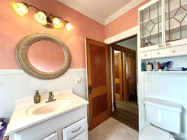 1106 Raab Ave, Belleville, IL 62220 - bathroom with a wainscoted wall, vanity, ornamental molding, and toilet