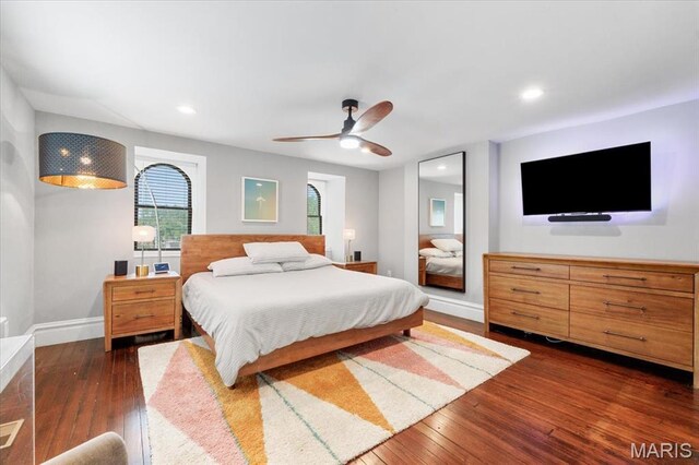 2000 Withnell Ave, Saint Louis, MO 63118 - bedroom featuring dark wood-style floors, baseboards, ceiling fan, and recessed lighting