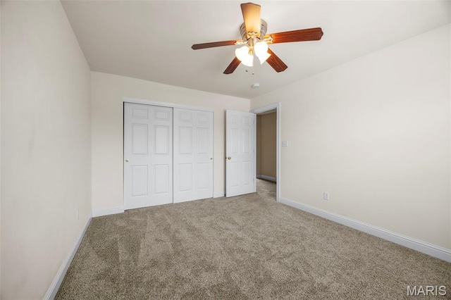 102 Riparian Dr, Ofallon, MO 63368 - unfurnished bedroom featuring carpet, baseboards, a closet, and a ceiling fan