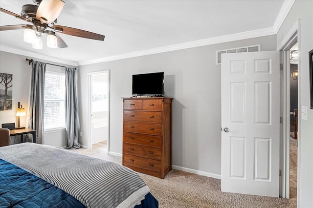 1456 Red Oak Plantation Dr, Ballwin, MO 63021 - carpeted bedroom with crown molding, baseboards, and a ceiling fan