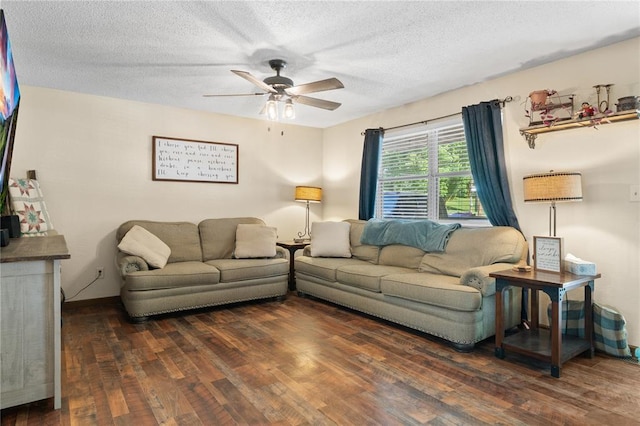 1505 Mulberry St, Jackson, MO 63755 - living area featuring a ceiling fan, dark wood finished floors, and a textured ceiling