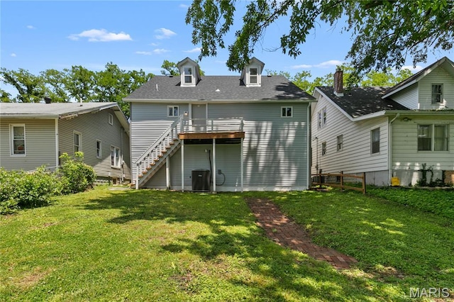 1217 E 5th St, Alton, IL 62002 - back of house with stairs, a lawn, a deck, and central AC unit