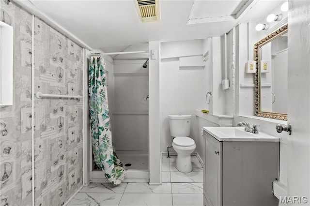 1217 E 5th St, Alton, IL 62002 - full bath with toilet, a shower stall, vanity, and marble look tiles