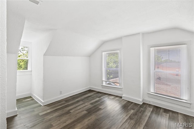 1217 E 5th St, Alton, IL 62002 - additional living space with vaulted ceiling, dark wood-style flooring, baseboards, and healthy amount of natural light