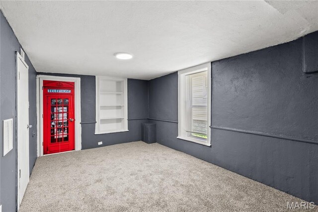 1217 E 5th St, Alton, IL 62002 - below grade area with built in features, carpet floors, and a textured ceiling